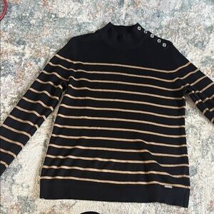 Calvin Klein Black and Tan Striped Turtleneck Sweater
